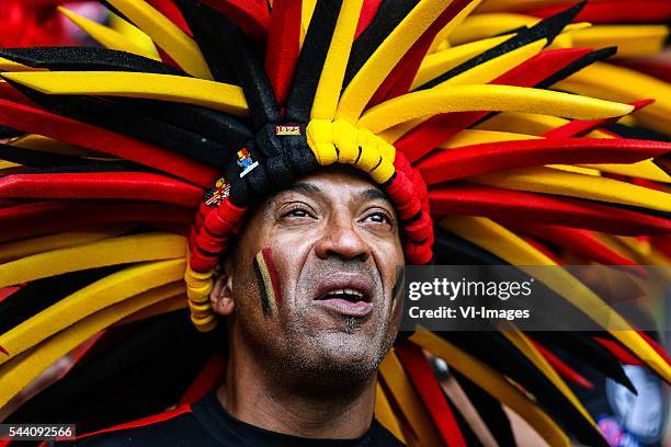 Fans, belgium, wig, supporter, fan during the UEFA EURO 2016 quarter final match between Wales and Belgium on July 2, 2016 at the Stade Pierre Mauroy...