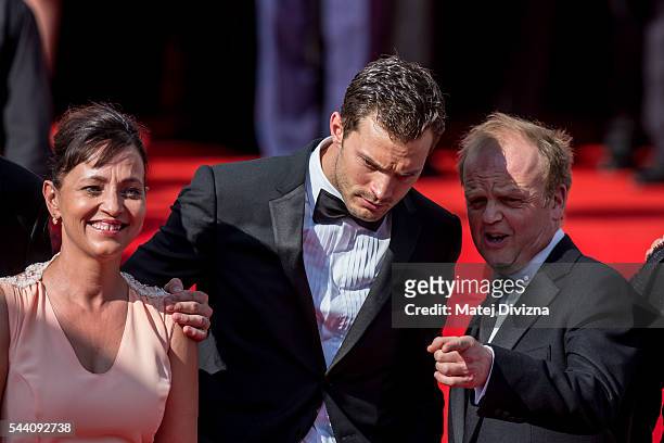Actors Alena Mihulova, Jamie Dornan and Toby Jones, delegation members of Anthropoid movie, arrive at the opening ceremony of the 51st Karlovy Vary...