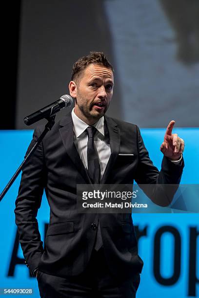 Director Sean Ellis attends world premiere of Anthropoid movie during the opening ceremony of the 51st Karlovy Vary International Film Festival on...