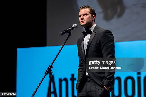 Actor Jamie Dornan attends world premiere of Anthropoid movie during the opening ceremony of the 51st Karlovy Vary International Film Festival on...