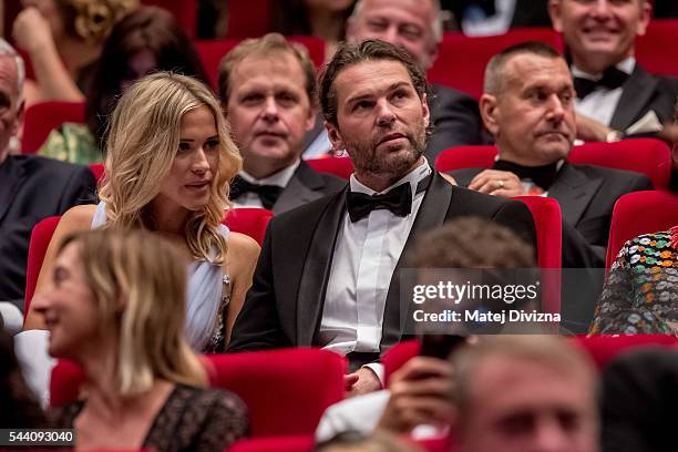 Hockey player Jaromir Jagr with his girlfriend Veronika Koprivova attends the opening ceremony of the 51st Karlovy Vary International Film Festival...