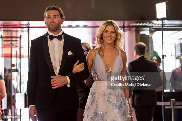 Hockey player Jaromir Jagr and his girlfriend Veronika Koprivova arrive at the opening ceremony of the 51st Karlovy Vary International Film Festival...