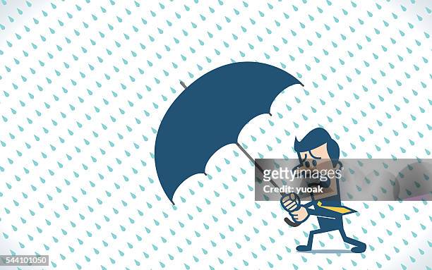 stockillustraties, clipart, cartoons en iconen met businessman holding an umbrella in the rainstorm - broken umbrella