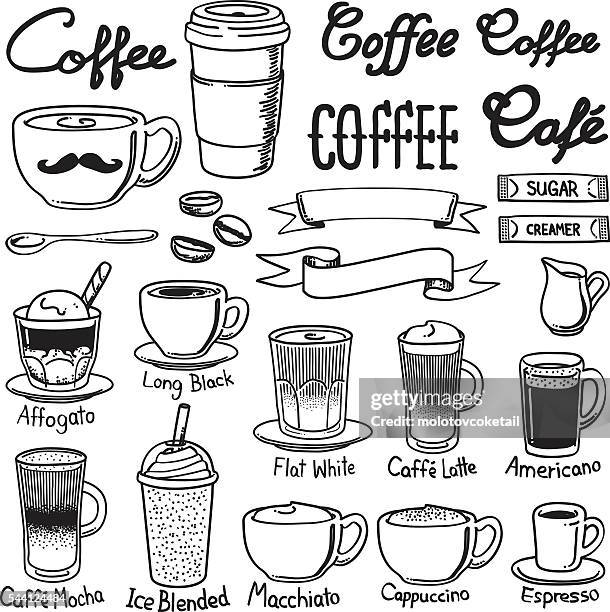 ilustraciones, imágenes clip art, dibujos animados e iconos de stock de café conjuntos de iconos - cafe