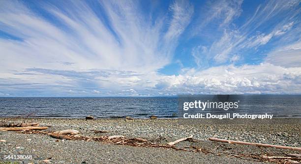 Kin Beach Sky and Driftwood on Vancouver Island 이미지 (544138068) - 게티이미지뱅크