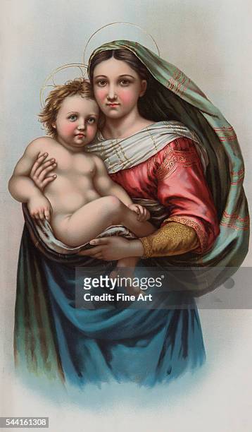 Art reproduction of Raphael's Sistine Madonna, offered as a premium by B.T. Babbitt, soap and baking powder company of New York. 1898. 71 x 35 cm.