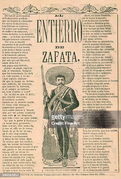 El entierro de Zapata, published by Antonio Vanegas Arroyo, 1914. Zapata was the most influential revolutionary hero from southern Mexico. He...