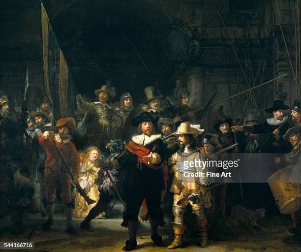 The Company of Frans Banning Cocq and Willem van Ruytenburch, also known as The Night Watch or Nightwatch. 1642. Rijksmuseum, Amsterdam, The...