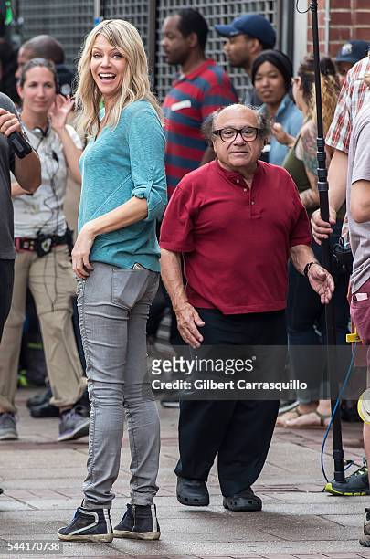 Actors Kaitlin Olson and Danny DeVito are seen filming scenes of season 12 of "It's Always Sunny In Philadelphia" sitcom on July 1, 2016 in...