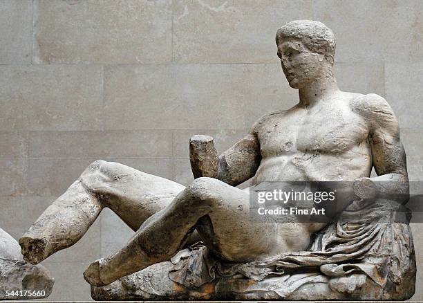 Reclining Dionysos, from Parthenon east pediment, circa 447-433 BC. Dimensions: Width: 1.3 m . Former Elgin collection. Located in the British...