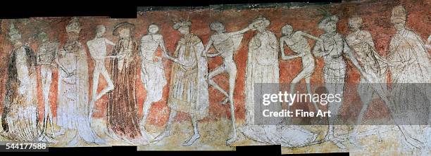 First scenes of the 15th century fresco cycle "Danse Macabre" of La Chaise-Dieu, France.
