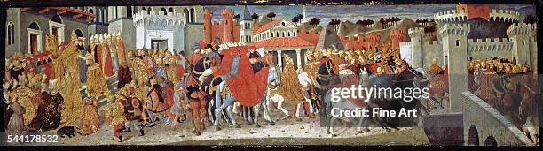 Frederick III and Leonora of Portugal in Rome by Giovanni di Ser Giovanni, Lo Scheggia. Located in the Worcester Art Museum, Worcester,...