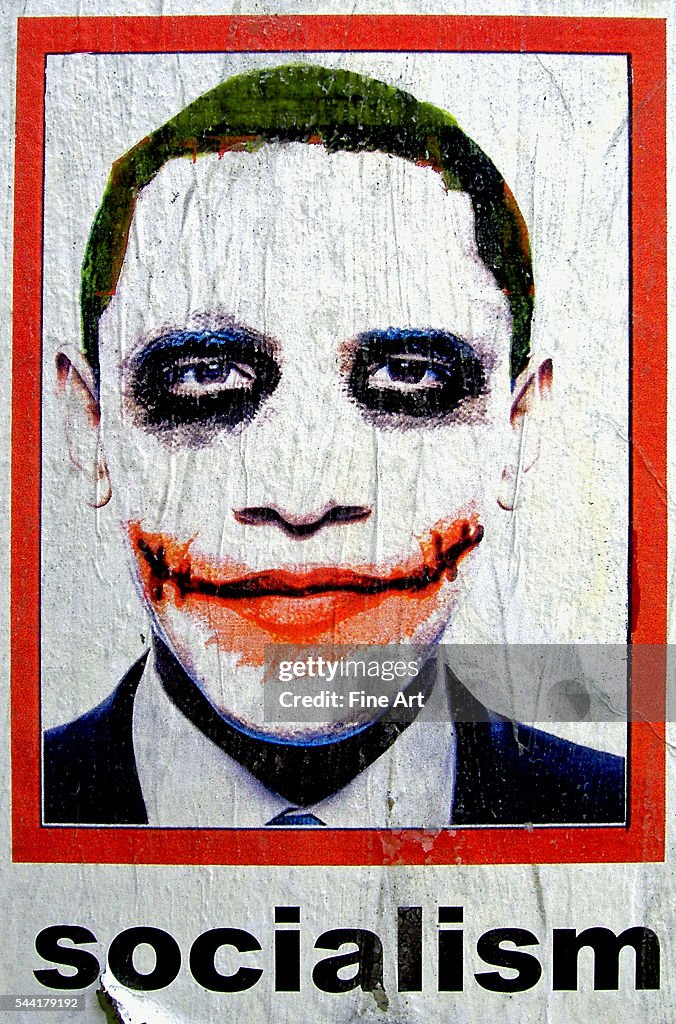 Poster with President Obama as Socialist wearing Joker makeup
