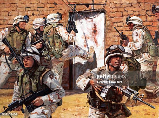 Capture at Ar Ramadi, Iraq, August 20, 2003. American National Guard troops prepare to enter an insurgent stronghold in Iraq. Oil on canvas, 2006. |...