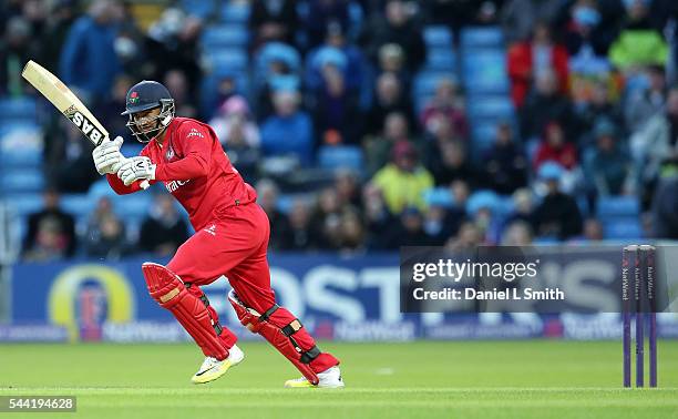 Alviro Petersen of Lancashire Lightning bats during the NatWest T20 Blast match between Yorkshire Vikings and Lancashire Lightning at Headingley on...