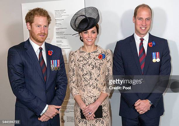 Prince William, Duke of Cambridge and Catherine, Duchess of Cambridge with Prince Harry attend the Commemoration of the Centenary of The Battle of...