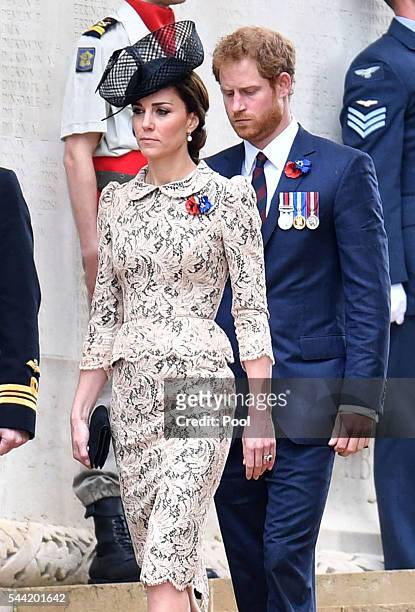 Catherine, Duchess of Cambridge and Prince Harry attend the Commemoration of the Centenary of The Battle of the Somme at The Commonwealth War Graves...