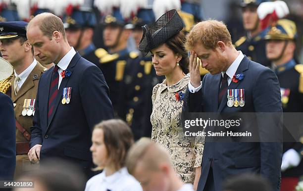 Prince William, Duke of Cambridge , Catherine, Duchess of Cambridge and Prince Harry attend the commemoration of the Battle of the Somme at the...