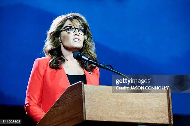 Former Alaska Governor and 2008 Republican party Vice Presidential nominee Sarah Palin addresses the audience at the 2016 Western Conservative Summit...