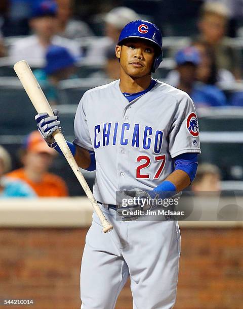 Addison Russell of the Chicago Cubs in action against the New York Mets at Citi Field on June 30, 2016 in the Flushing neighborhood of the Queens...