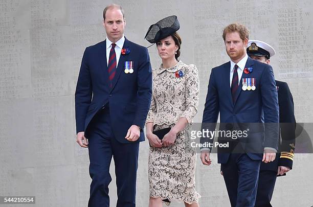 Prince William, Duke of Cambridge , Catherine, Duchess of Cambridge and Prince Harry attend the commemoration of the Battle of the Somme at the...