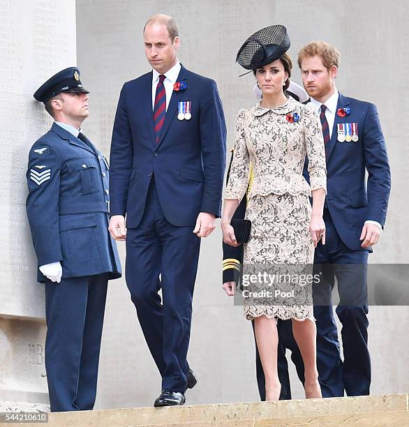 Prince William, Duke of Cambridge , Catherine, Duchess of Cambridge and Prince Harry attend the commemoration of the Battle of the Somme at the...