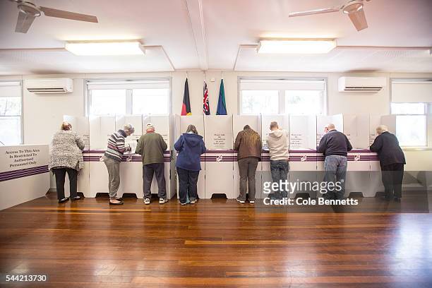 Voters cast their ballots at Kingswood Park Public School hall in the electorate of Lindsay on July 2, 2016 in Penrith, Australia. Voters head to the...