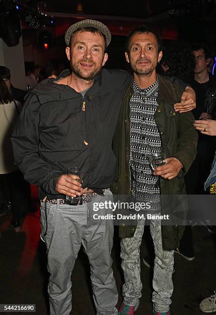 Damon Albarn and Dan Macmillan attend the Massive Attack after party at 100 Wardour St following their performance at the Barclaycard British Summer...