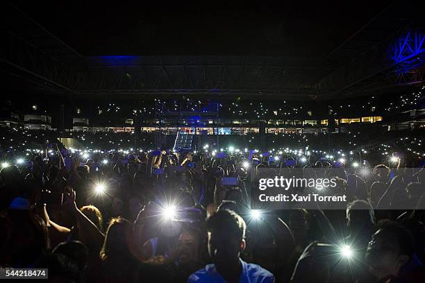 View of the crowd at the begining of the concert of Marc Anthony at the RCD Español stadium on July 1, 2016 in Barcelona, Spain.