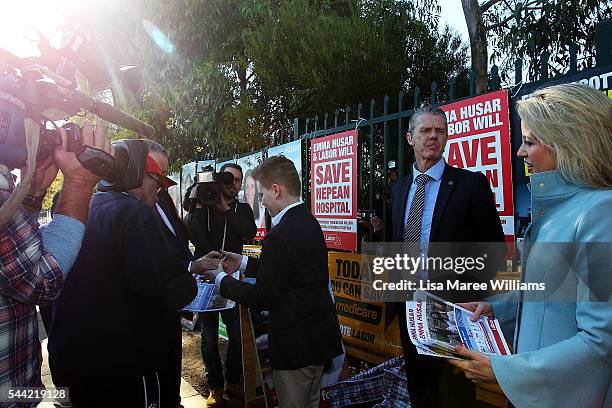 Chloe Shorten and Rupert support Opposition Leader, Australian Labor Party Bill Shorten during a visit to a polling booth at Colyton on July 2, 2016...