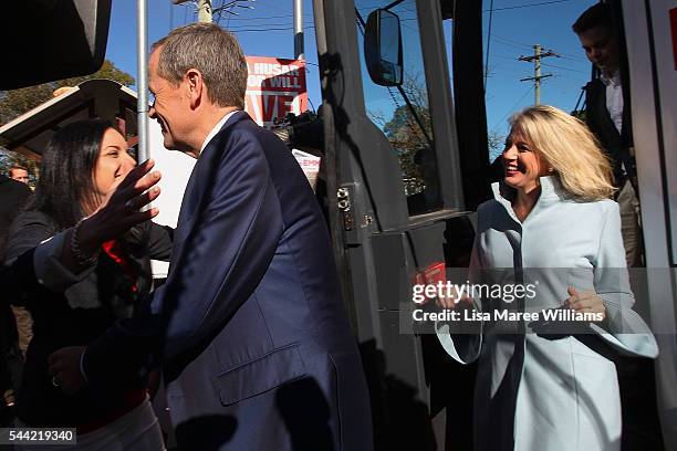 Opposition Leader, Australian Labor Party Bill Shorten and wife Chloe Shorten visit a polling booth at Colyton on July 2, 2016 in Sydney, Australia....