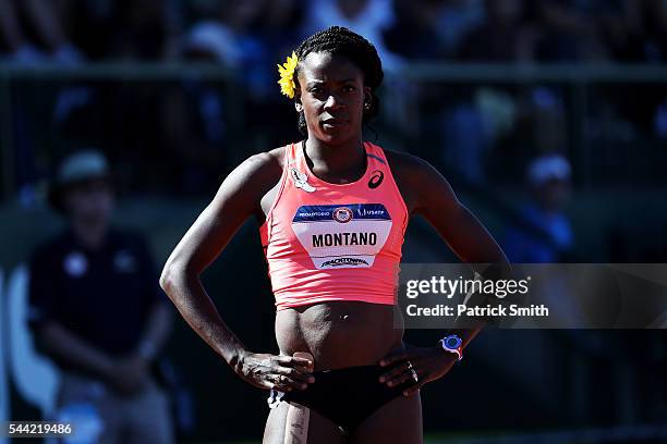 Alysia Montano prepares to run in the first round of the Women's 800 Meters during the 2016 U.S. Olympic Track & Field Team Trials at Hayward Field...