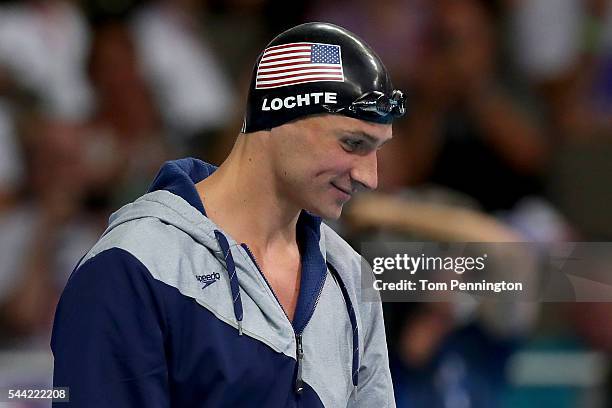 Ryan Lochte of the United States prepares to compete in a final heat for the Men's 200 Meter Individual Medley during Day Six of the 2016 U.S....