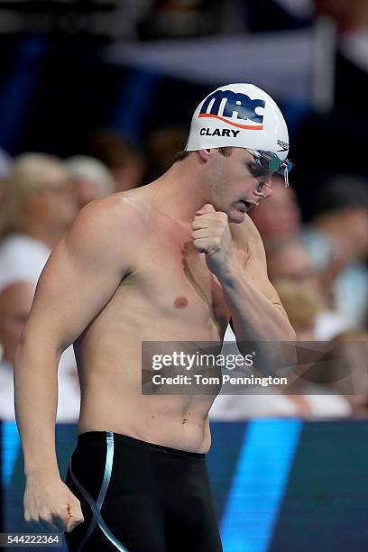 Tyler Clary of the United States prepares to compete in a final heat for the Men's 200 Meter Backstroke during Day Six of the 2016 U.S. Olympic Team...