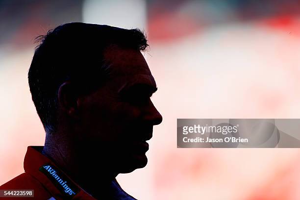 Saints coach Alan Richardson during the round 15 AFL match between the Gold Coast Suns and the St Kilda Saints at Metricon Stadium on July 2, 2016 in...
