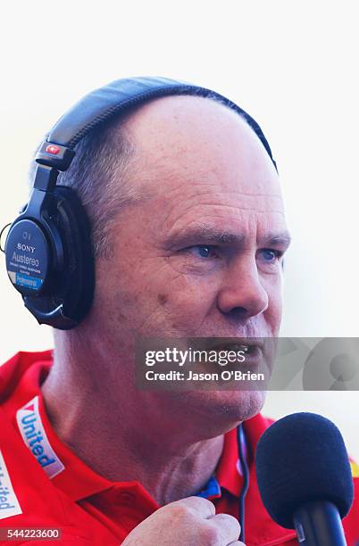 Suns coach Rodney Eade during the round 15 AFL match between the Gold Coast Suns and the St Kilda Saints at Metricon Stadium on July 2, 2016 in Gold...