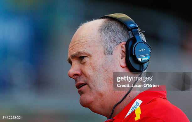 Suns coach Rodney Eade during the round 15 AFL match between the Gold Coast Suns and the St Kilda Saints at Metricon Stadium on July 2, 2016 in Gold...