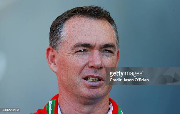 Saints coach Alan Richardson during the round 15 AFL match between the Gold Coast Suns and the St Kilda Saints at Metricon Stadium on July 2, 2016 in...