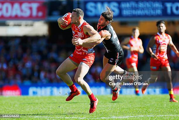 Stephen May of the suns in action during the round 15 AFL match between the Gold Coast Suns and the St Kilda Saints at Metricon Stadium on July 2,...