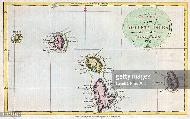 Alexander Hogg, fl. 1778?1819. ?Chart of the Society Isles Discovered by Captn. Cook, 1769.? Copperplate map, with added color, 22 x 34 cm. From G....