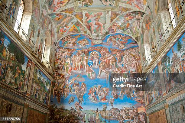 Michelangelo, Last Judgment fresco from the Sistine Chapel, post-restoration, Vatican City, Rome.
