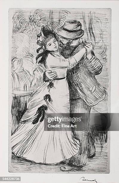 Pierre-Auguste Renoir, La danse a la campagne , circa 1890. Etching on paper, 8 1/2 x 5 1/4 inches. Private collection.