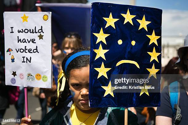 Anti-Brexit march and rally on 2nd July 2016 in London, United Kingdom. 48 percent of voters wanted to stay n the EU and now feel disenfranchised and...