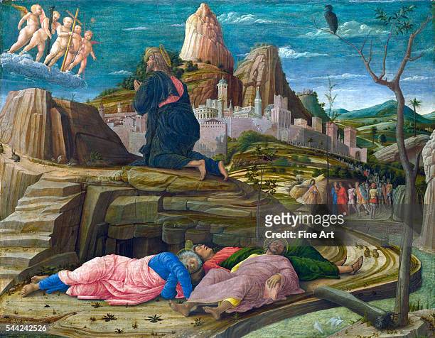 Andrea Mantegna , The Agony in the Garden, c. 1458-60, tempera on wood, 62.9 x 80 cm, National Gallery, London.