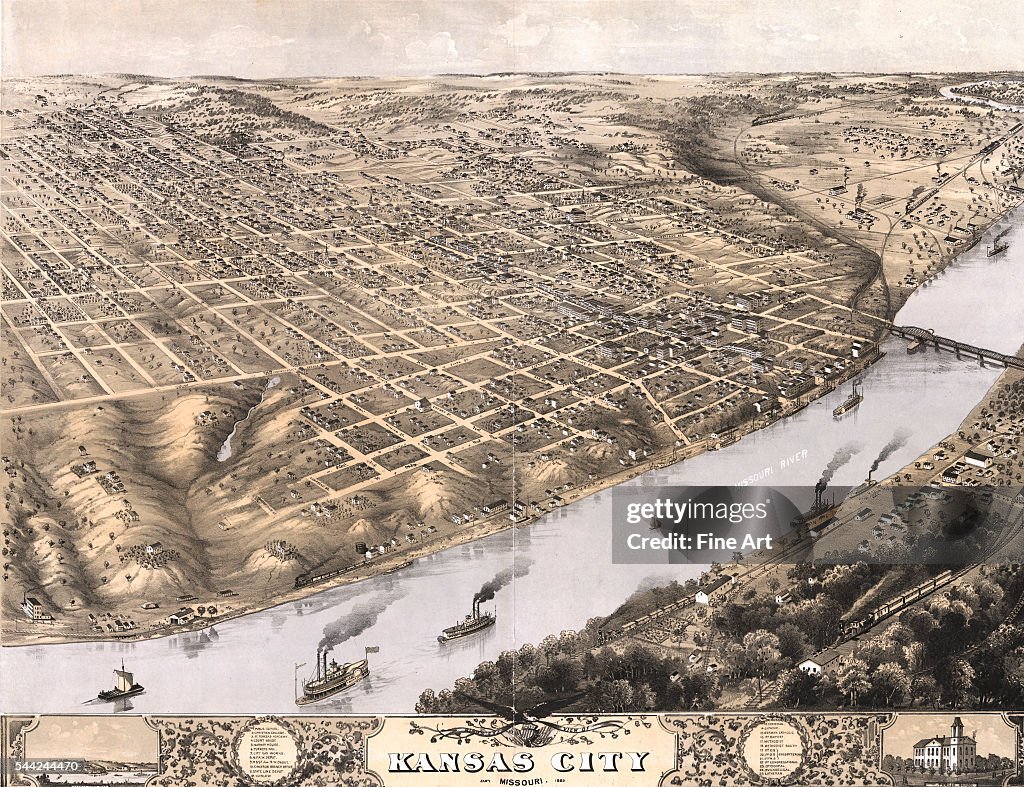 Aerial View of Kansas City, Missouri in the 1860s