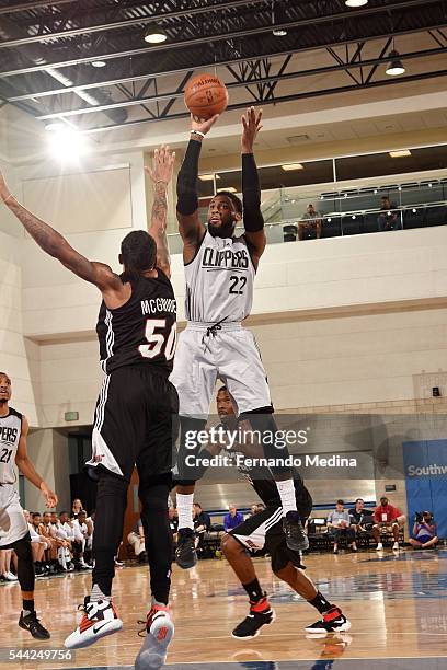 Branden Dawson of Los Angeles Clippers shoots the ball against the Miami Heat on July 2, 2016 during Summer League at the Amway Center in Orlando,...