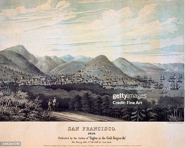 View of San Francisco and San Francisco Bay color lithograph by P.S. Duval & Company, Philadelphia, c. 1850, from the series "Sights in the Gold...
