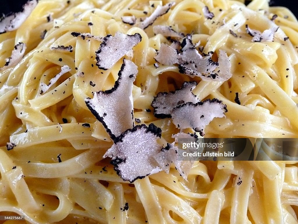 Noodles, pasta, Fettuccini with black truffles,