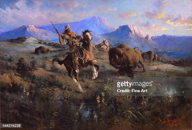 Edgar Samuel Paxson , Buffalo Hunt oil on canvas, 66 × 96.5 cm , Buffalo Bill Historical Center, Cody, Wyoming.
