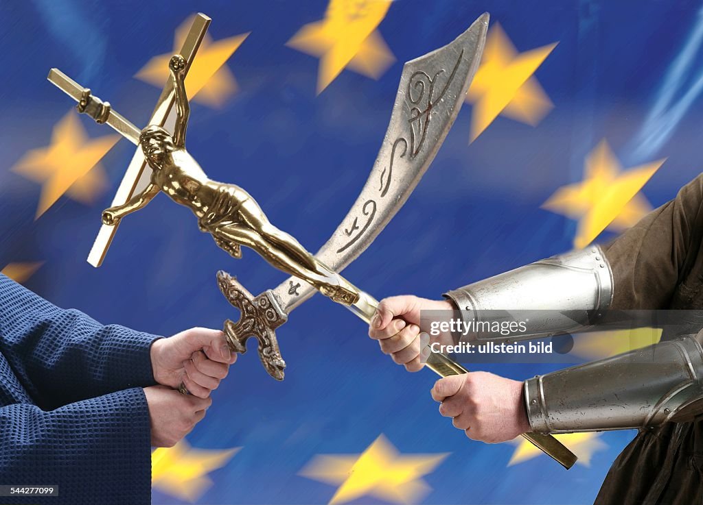 Symbol Kampf der Kulturen, Religionen in Europa, Christentum gegen ...